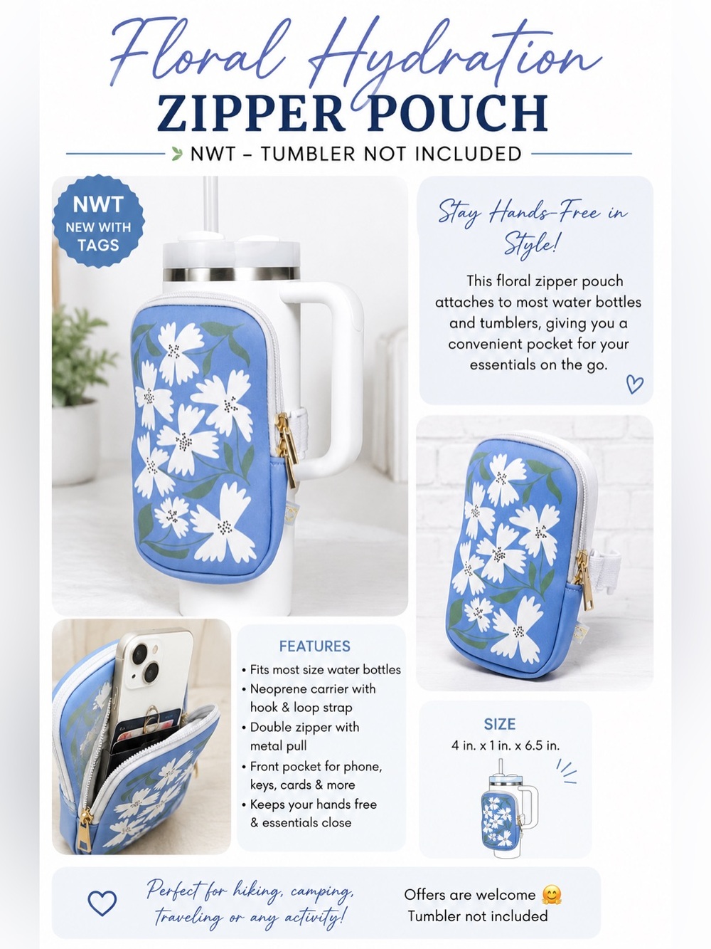 Floral Hydration Zipper Pouch for Tumbler / Water Bottle – NWT